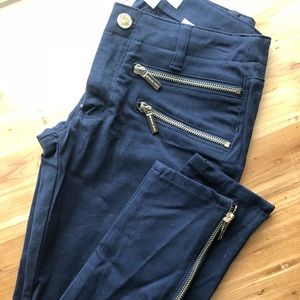 Michael Kors Navy Flat Front Asymmetric Ankle Pant